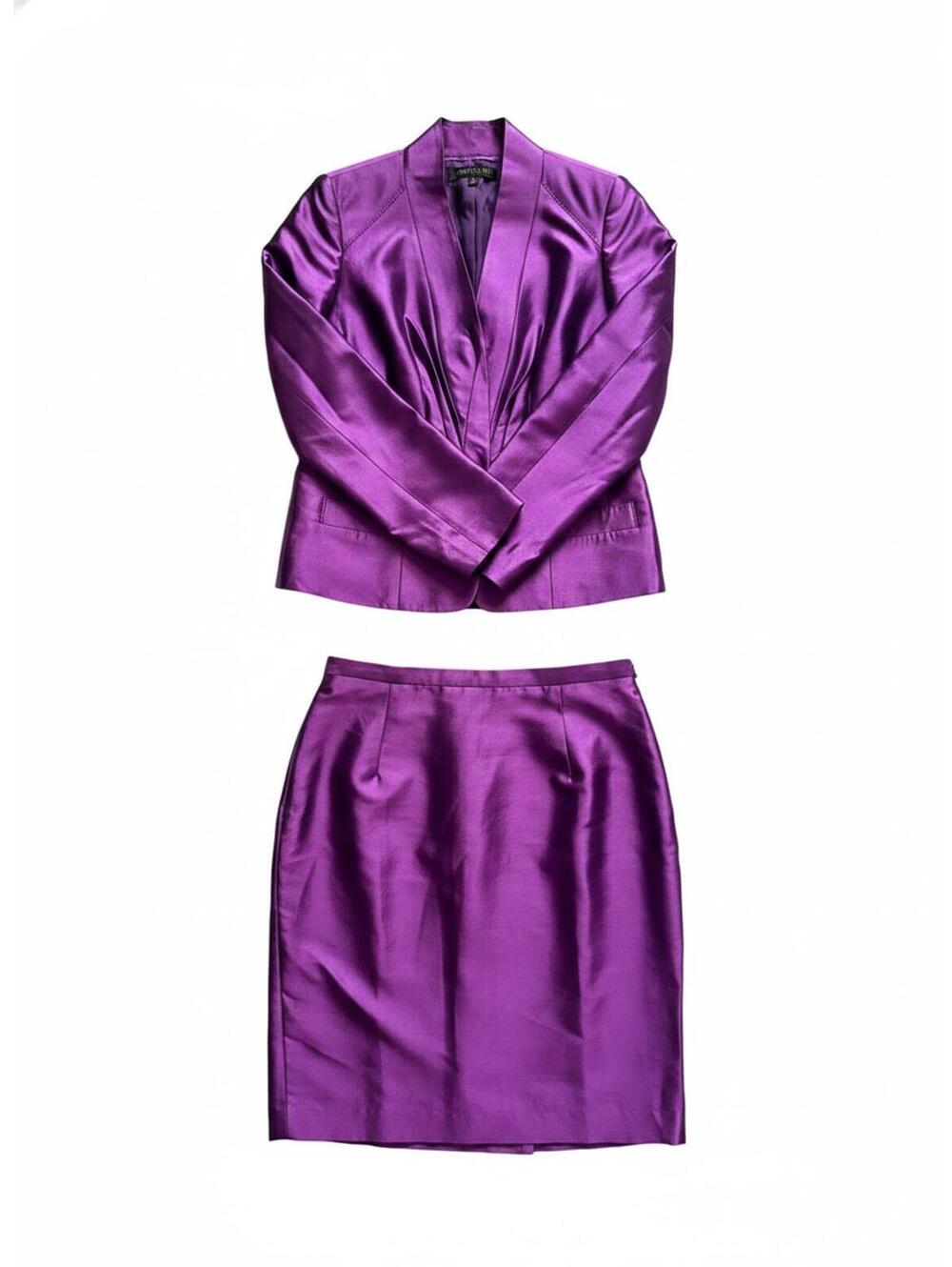 Anne Klein Purple Satin Blazer and Skirt Set